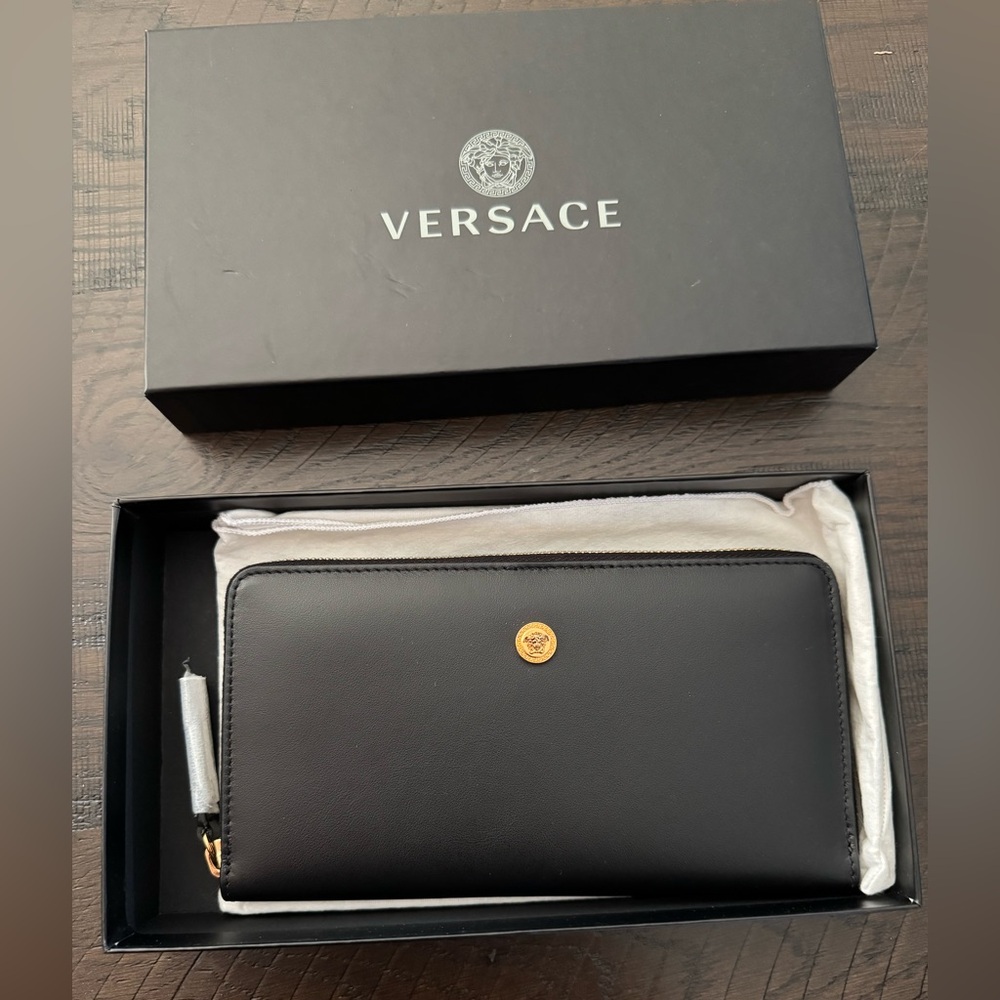 Versace Black Wallet with Gold Details